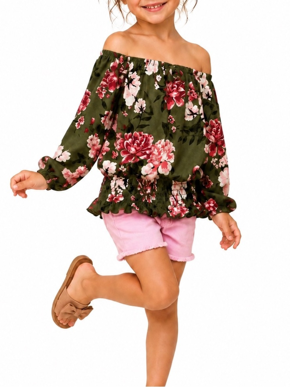 🆓 $0 WITH PURCHASE - MONKEY BARS Floral Off Shoulder Boho Top Long Sleeve Sz 6X